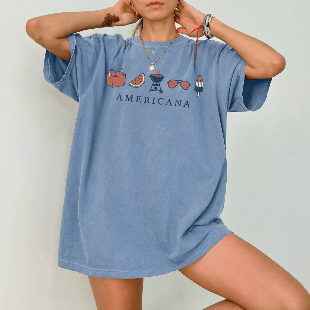 Americana Summer Comfort Colors Shirt – Patriotic 4th of July Gift for Her, Minimal Aesthetic Tee - detail view